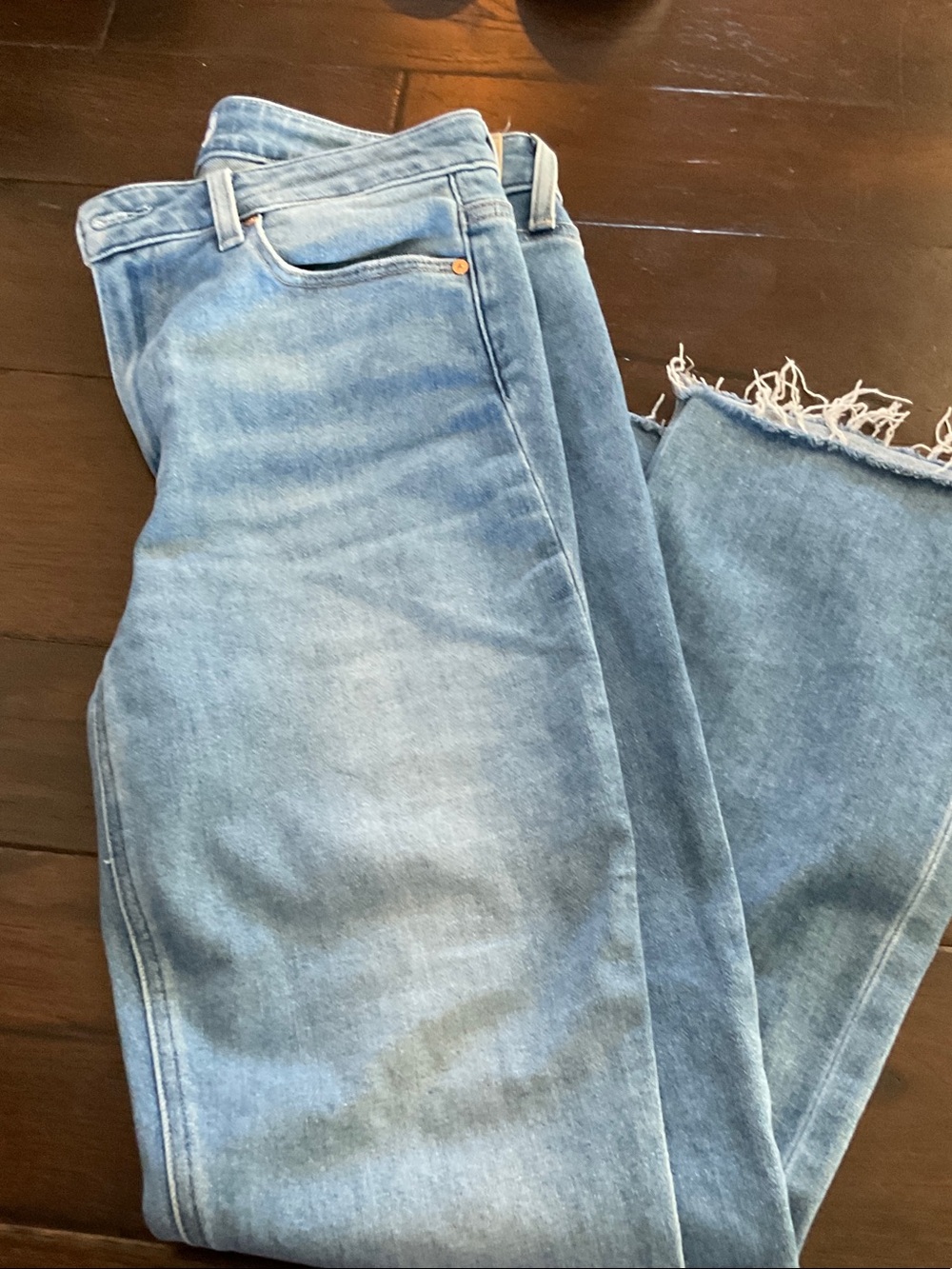 PAIGE Light Blue Straight Leg Jeans with Raw Hem